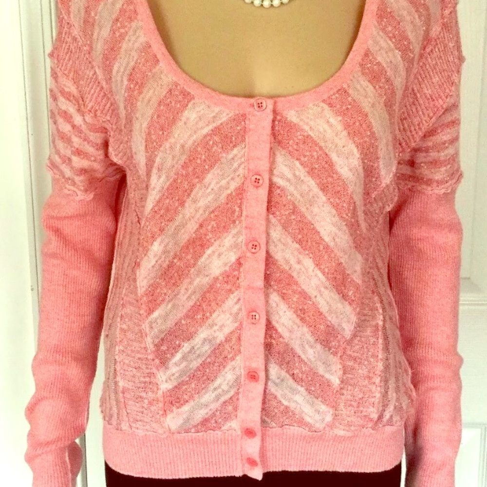 Free People Pink Striped Sweater Sz. M